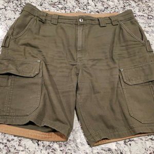 Duluth Trading Co Khaki Green Heavy Cotton Cargo Shorts Duck Carpenter Sz 40
